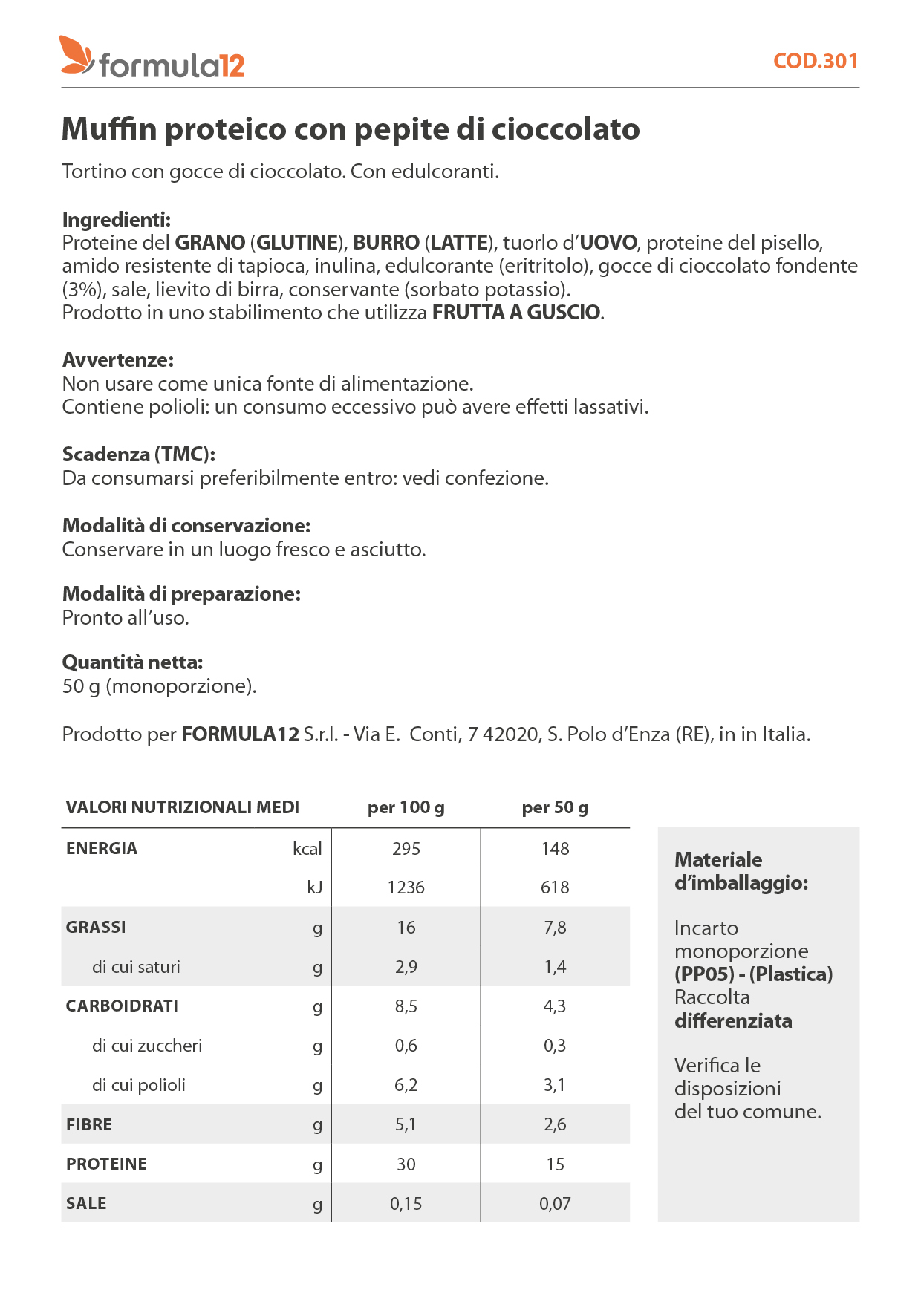 301_ Muffin proteico con pepite di cioccolato